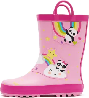 K KomForme Kids Rain Boots Waterproof Printed Rubber boots with Handles