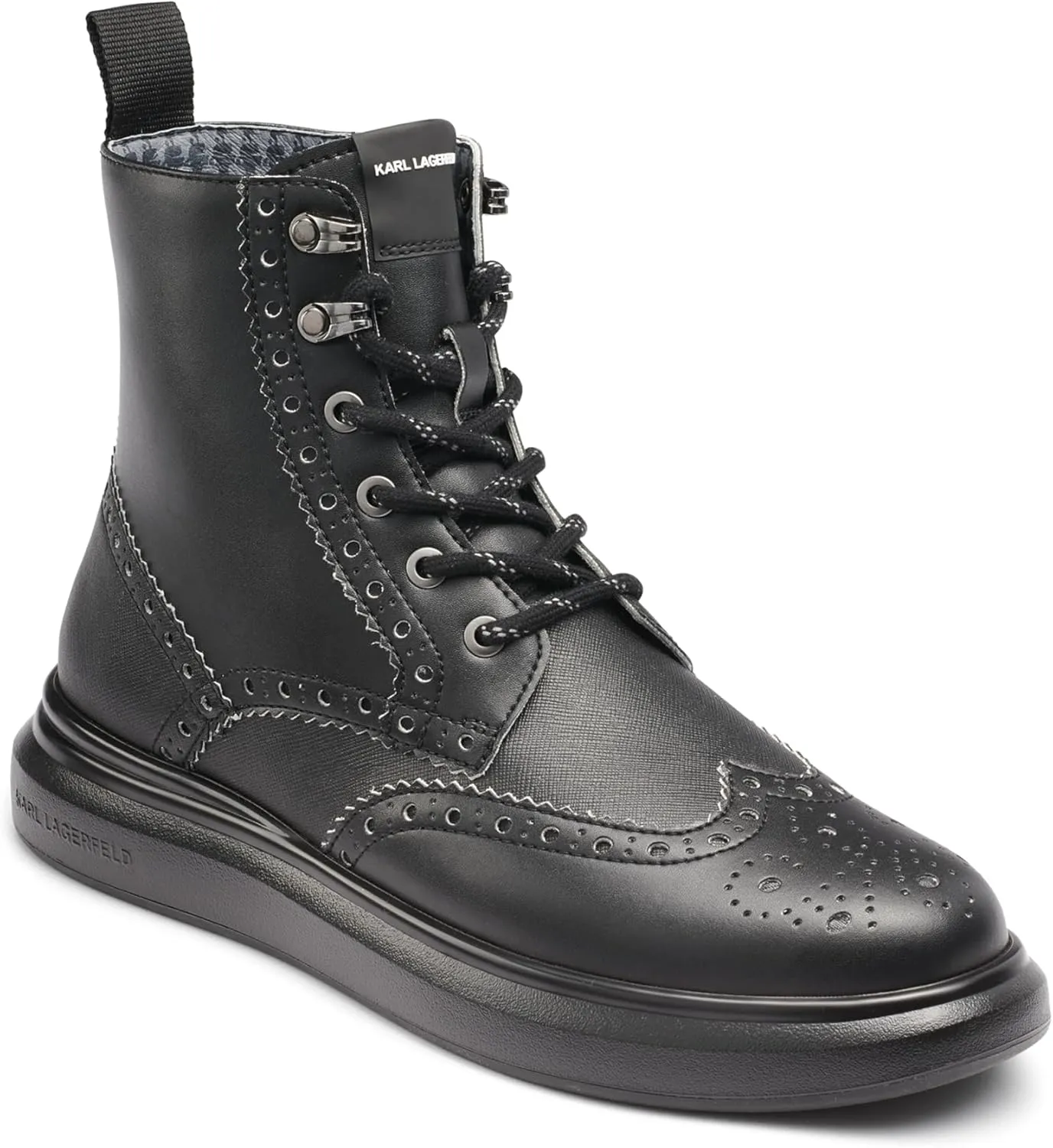 Karl Lagerfeld Paris Men's Side Zip Rubber Sole Wingtip Boot Combat