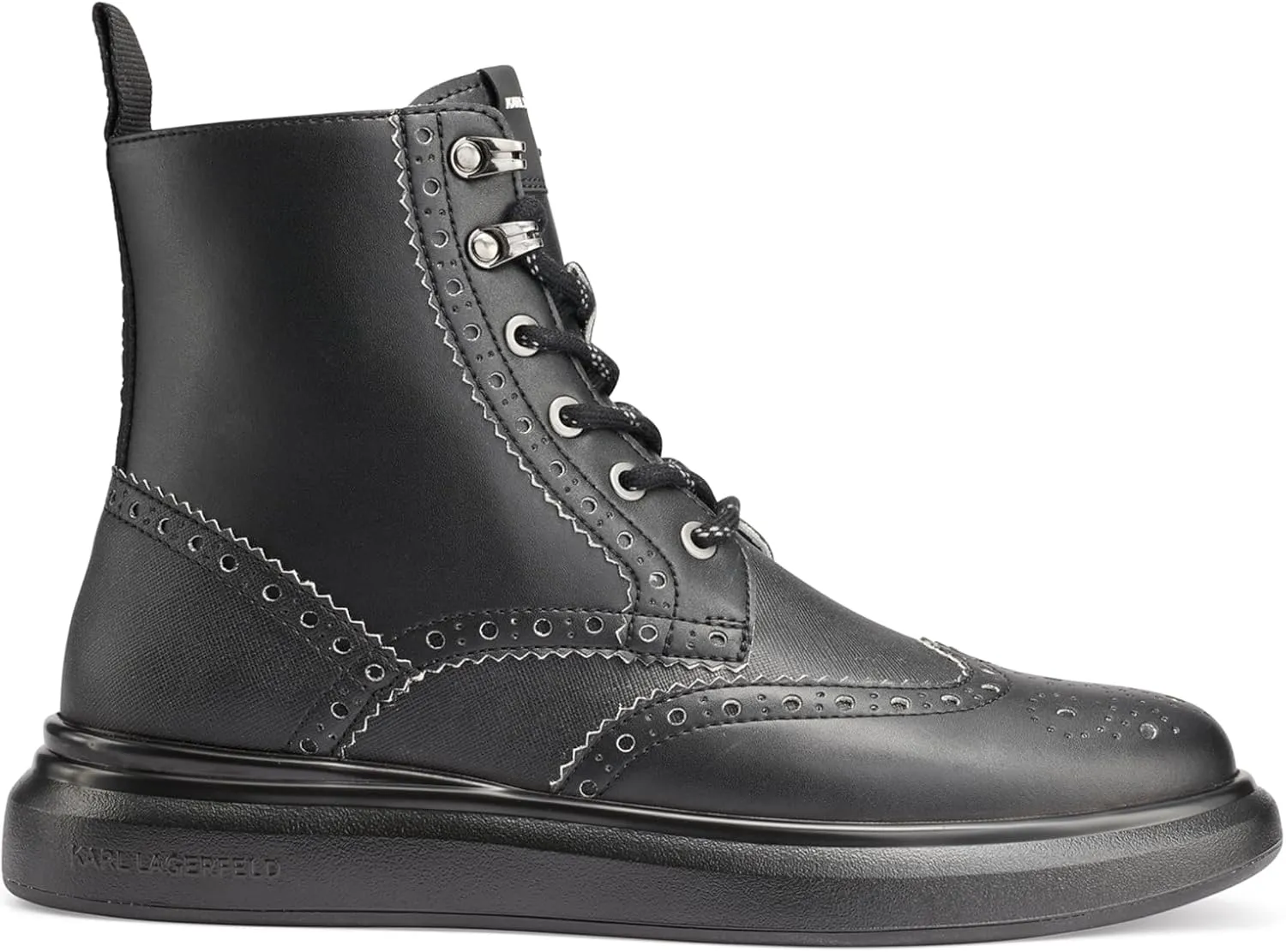 Karl Lagerfeld Paris Men's Side Zip Rubber Sole Wingtip Boot Combat