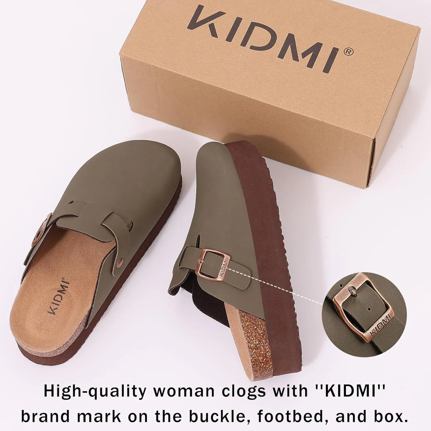 KIDMI Women's Platform Clogs Leather Mules Cork Footbed Potato Shoes