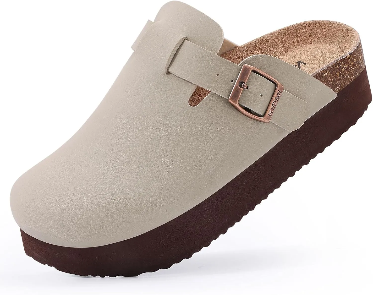 KIDMI Women's Platform Clogs Leather Mules Cork Footbed Potato Shoes