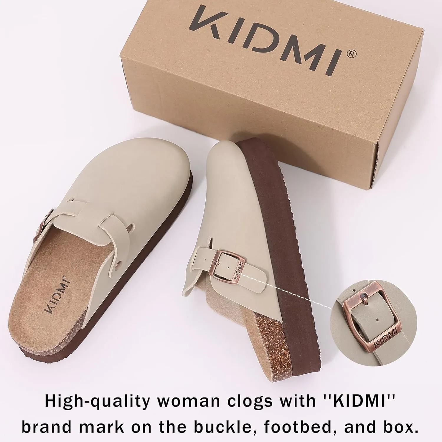 KIDMI Women's Platform Clogs Leather Mules Cork Footbed Potato Shoes