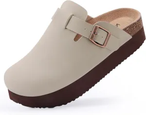 KIDMI Women's Platform Clogs Leather Mules Cork Footbed Potato Shoes