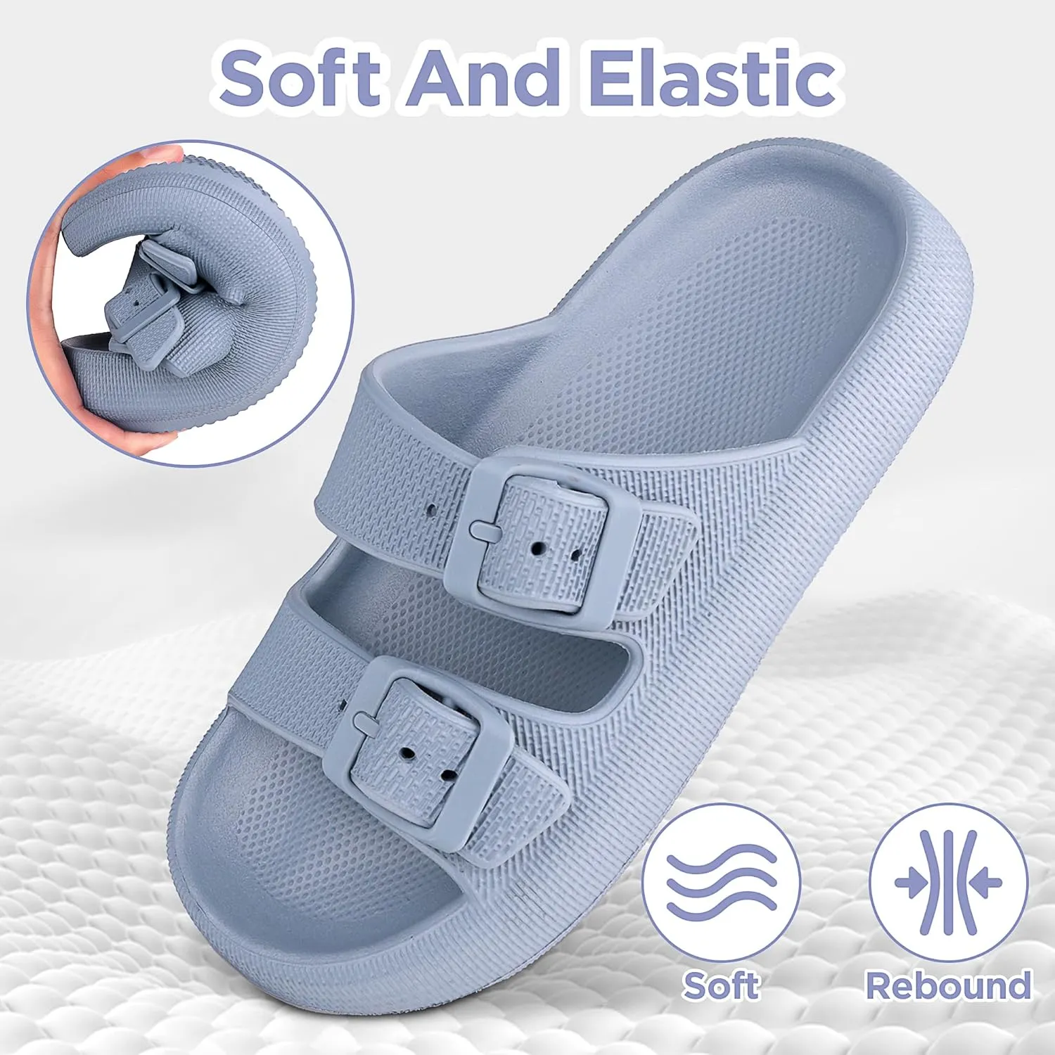 Kids Cloud Slides Girls Boys Double Buckle Slip On Sandals Youth Adjustable Flip Flops Summer Soft Pillow Slippers EVA Flat Beach Pool Shower Shoes