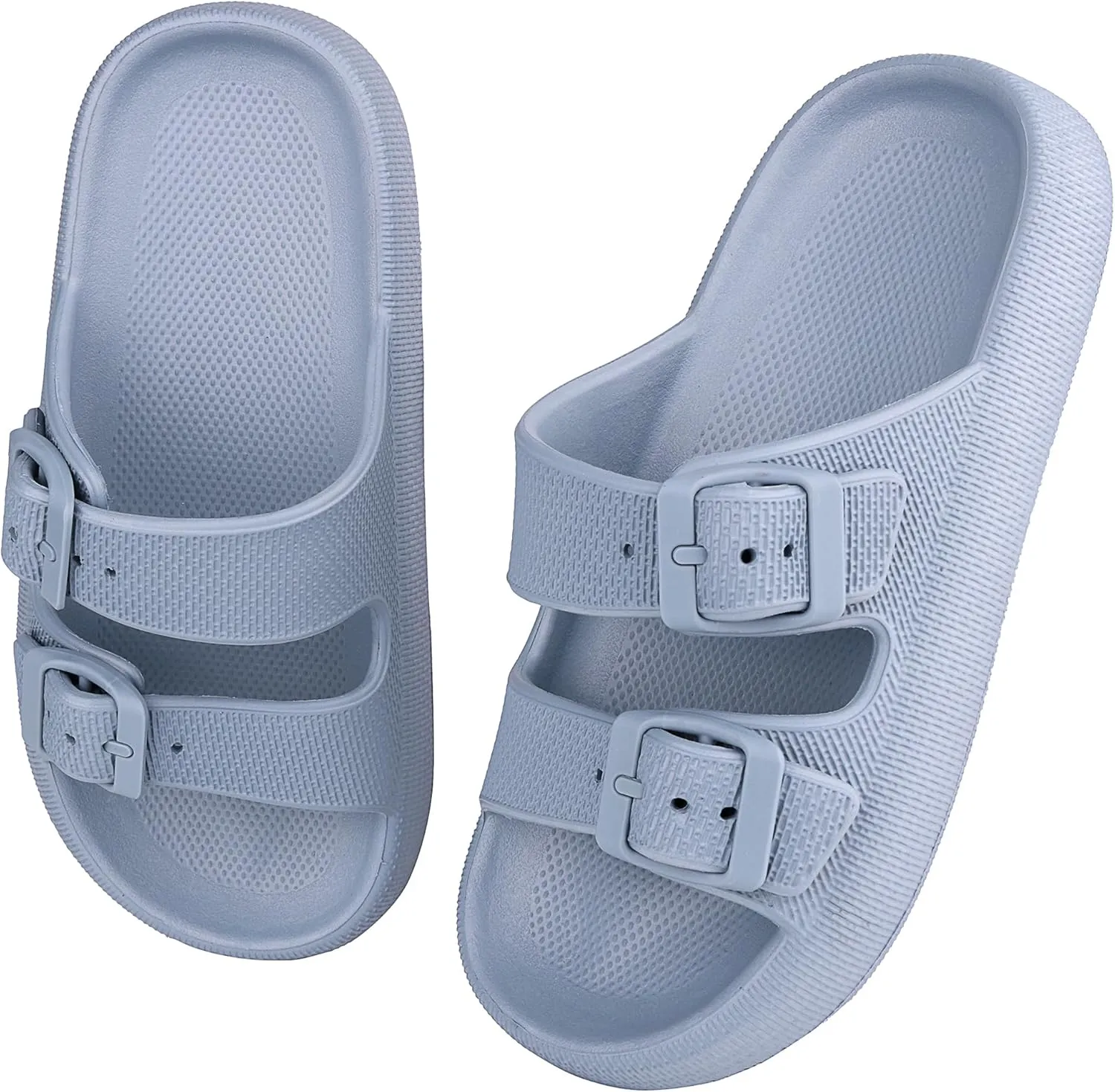 Kids Cloud Slides Girls Boys Double Buckle Slip On Sandals Youth Adjustable Flip Flops Summer Soft Pillow Slippers EVA Flat Beach Pool Shower Shoes