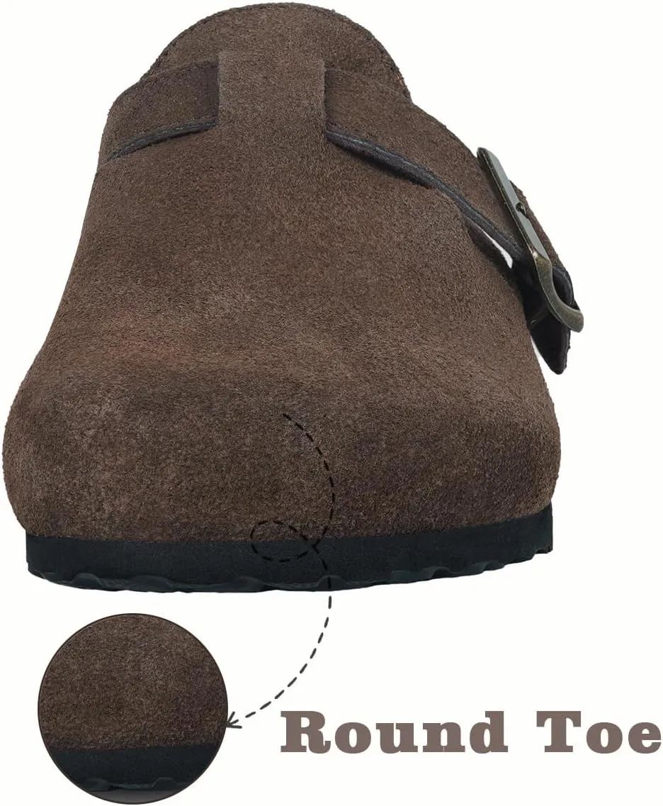 Kids Suede Clogs Boys Girls Cork Footbed Potato Shoes Classic Slip On Leather Mules Children Indoor Outdoor Sandals with Adjustable Buckle