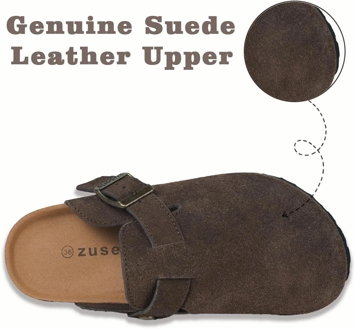Kids Suede Clogs Boys Girls Cork Footbed Potato Shoes Classic Slip On Leather Mules Children Indoor Outdoor Sandals with Adjustable Buckle