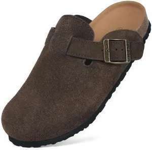 Kids Suede Clogs Boys Girls Cork Footbed Potato Shoes Classic Slip On Leather Mules Children Indoor Outdoor Sandals with Adjustable Buckle