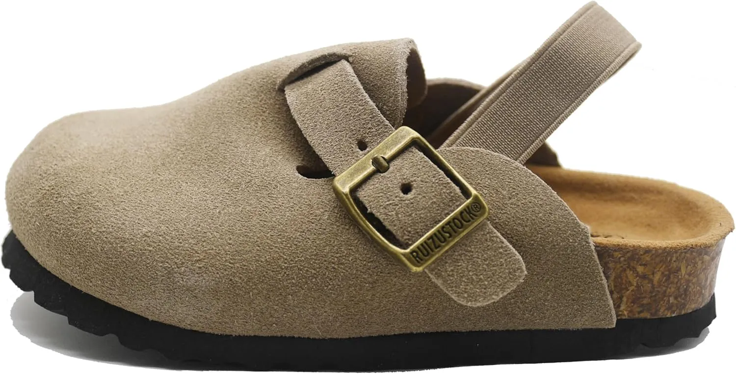 Kids Suede Clogs Toddler Clogs Boys Girls Sandals Cork Adjustable Buckle Mules Kid Slippers Flat Shoes Black