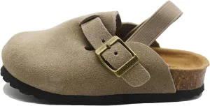 Kids Suede Clogs Toddler Clogs Boys Girls Sandals Cork Adjustable Buckle Mules Kid Slippers Flat Shoes Black