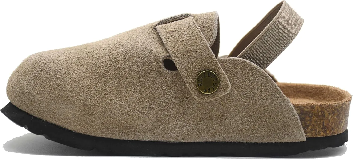 Kids Suede Clogs Toddler Clogs Boys Girls Sandals Cork Adjustable Buckle Mules Kid Slippers Flat Shoes Black