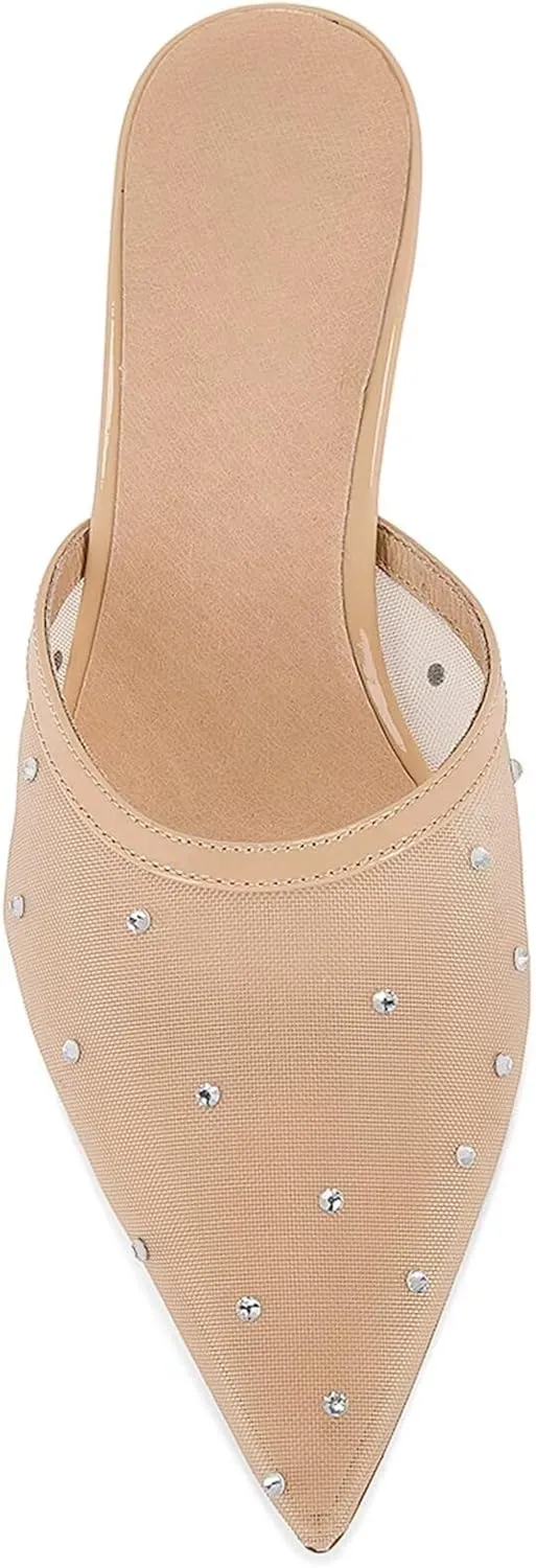 KISSASA Slingback Kitten Heels Mules for Women Pointed Toe Breathable Mesh Slip on Heeled Sandals Backless Pumps