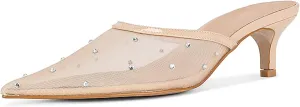 KISSASA Slingback Kitten Heels Mules for Women Pointed Toe Breathable Mesh Slip on Heeled Sandals Backless Pumps