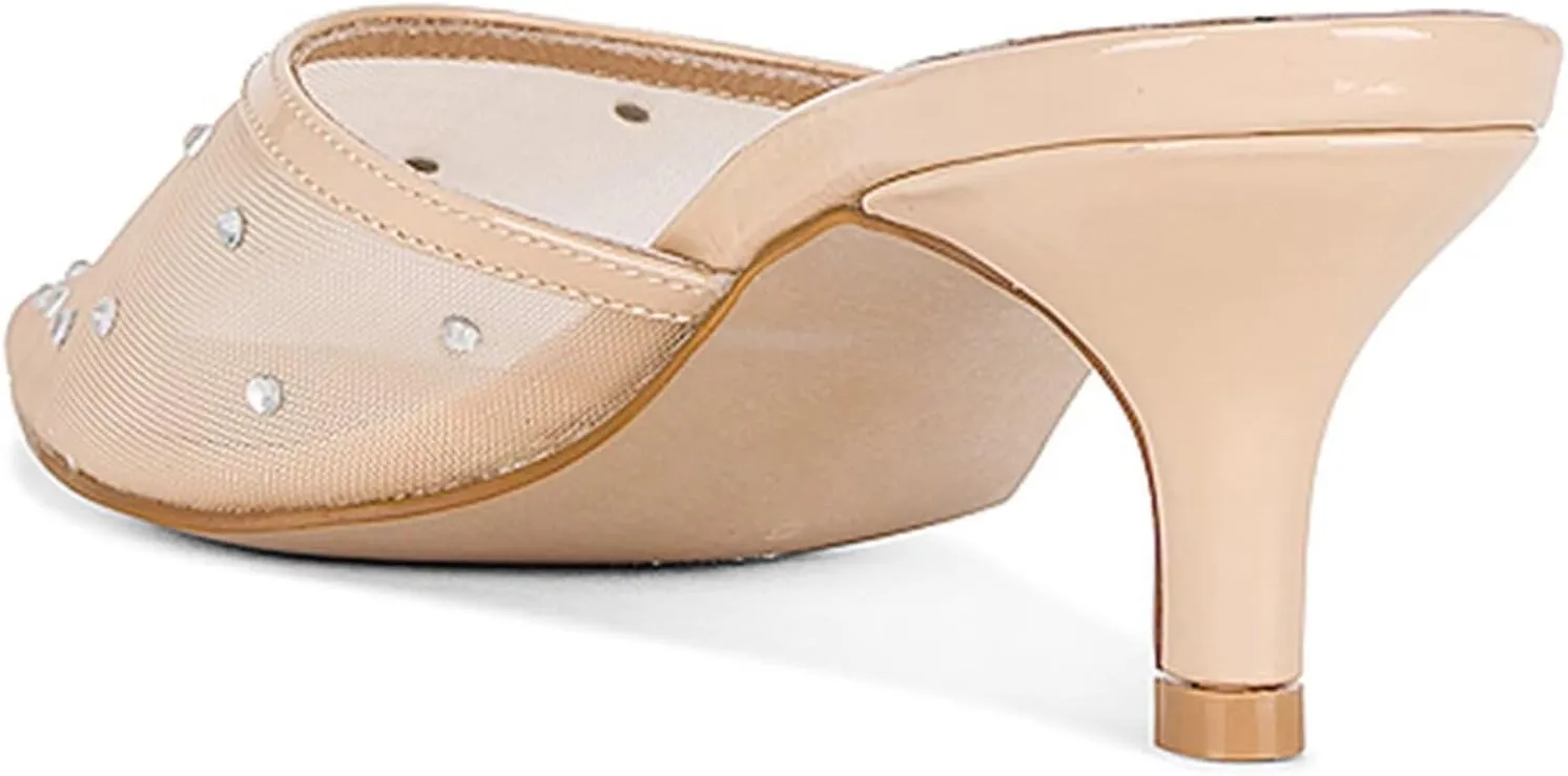 KISSASA Slingback Kitten Heels Mules for Women Pointed Toe Breathable Mesh Slip on Heeled Sandals Backless Pumps