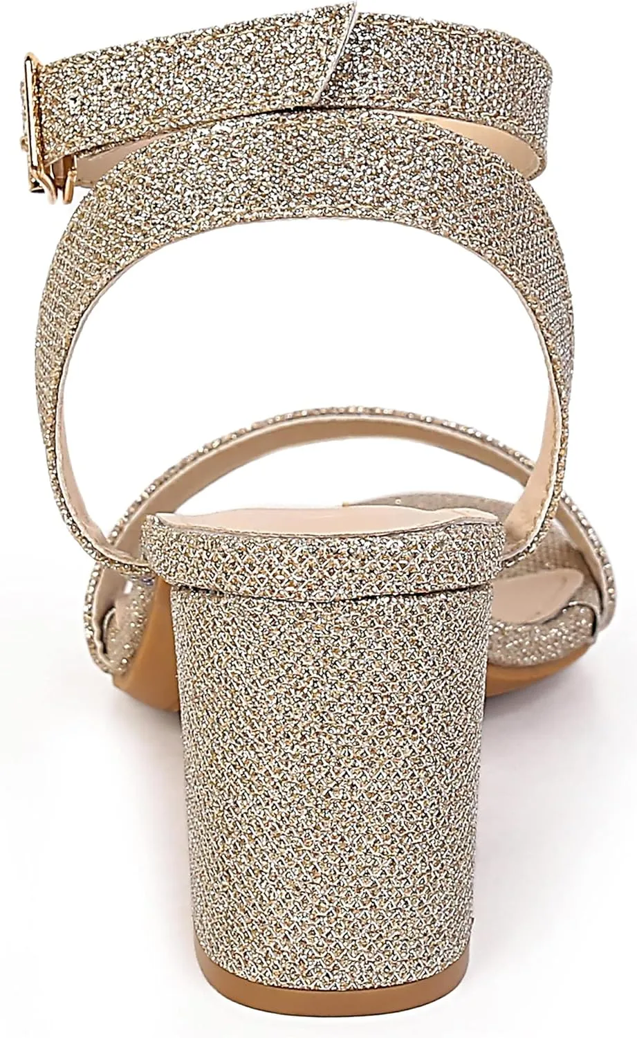 kkdom Glitter Sandals - Strappy, Chunky Pumps; Low Heels, Open Toe Block Heels for Women - Wedding, Dress, Party Wear