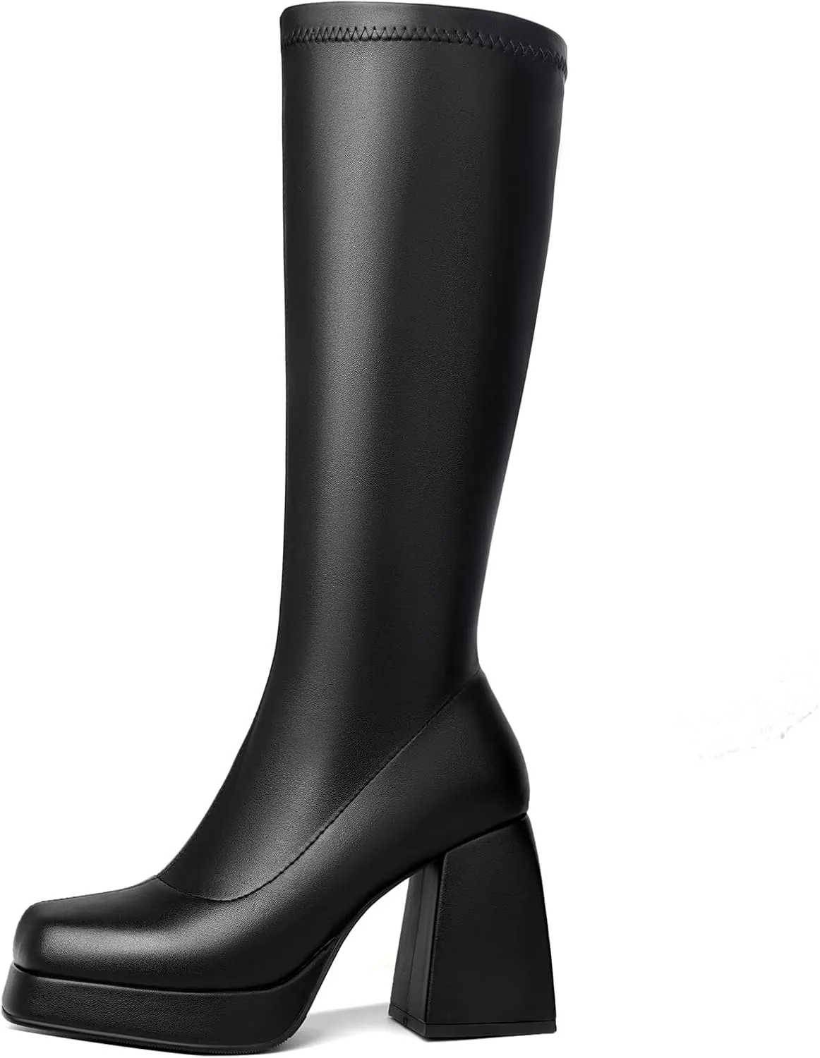 Knee-High Gogo Boots for Women, Square Toe Block Heel Bootie