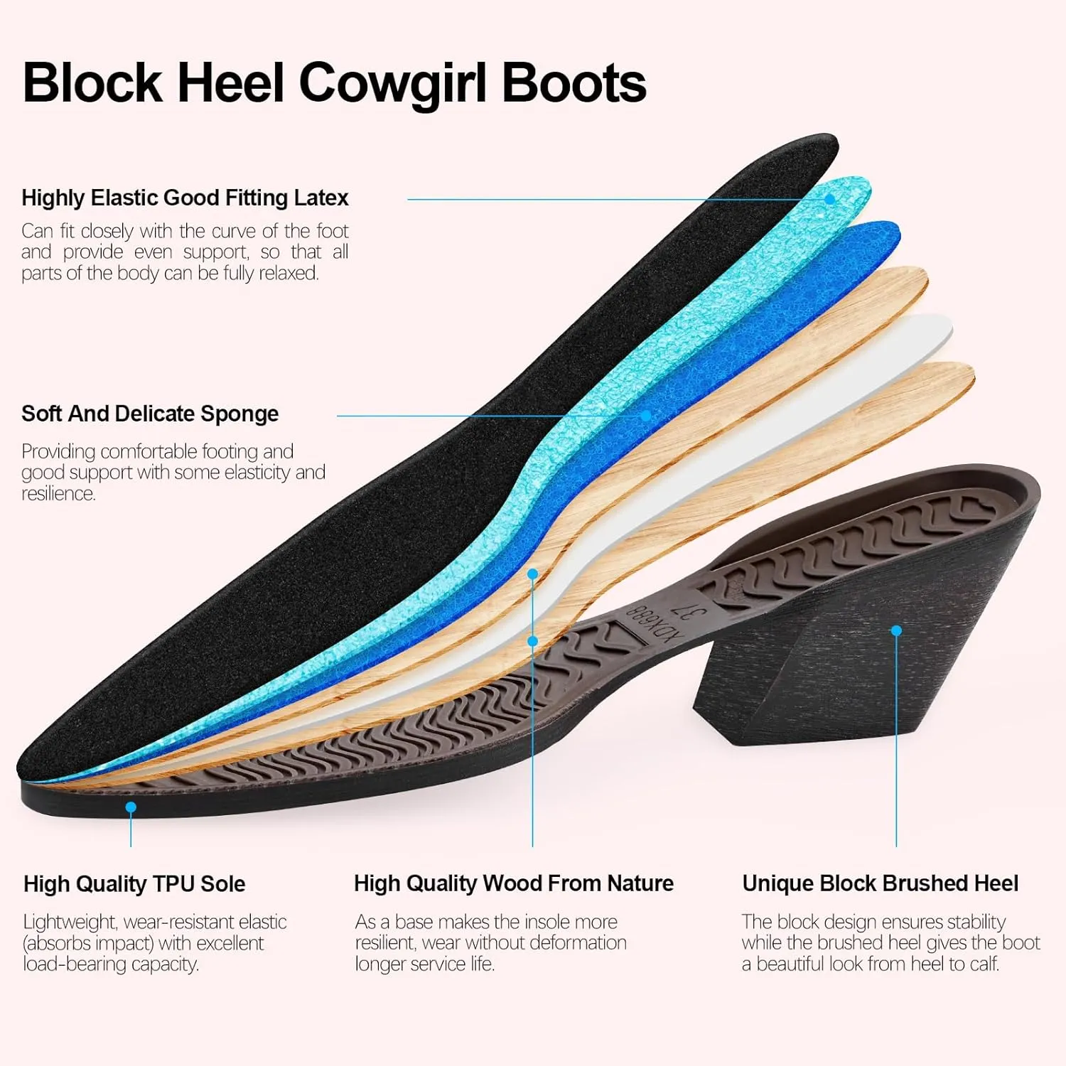 Knee High Wide Calf Cowgirl Boots Women Western Cowboy Boots Pointed Toe Embroidered Boots With Side Half Zip For Lady Boots Size 7-10