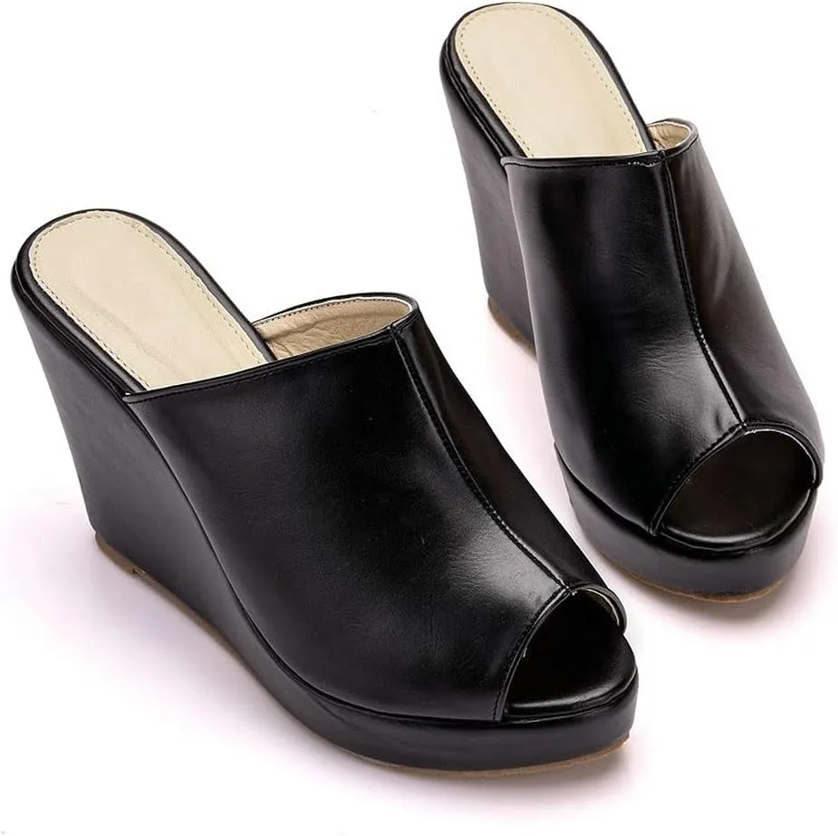 KOKOMOMO Womens Wedges Heels Platform Peep Open Toe Mules Wedge Slide Sandals Summer Beach Shoes