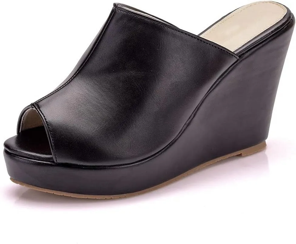 KOKOMOMO Womens Wedges Heels Platform Peep Open Toe Mules Wedge Slide Sandals Summer Beach Shoes