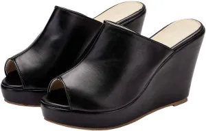 KOKOMOMO Womens Wedges Heels Platform Peep Open Toe Mules Wedge Slide Sandals Summer Beach Shoes