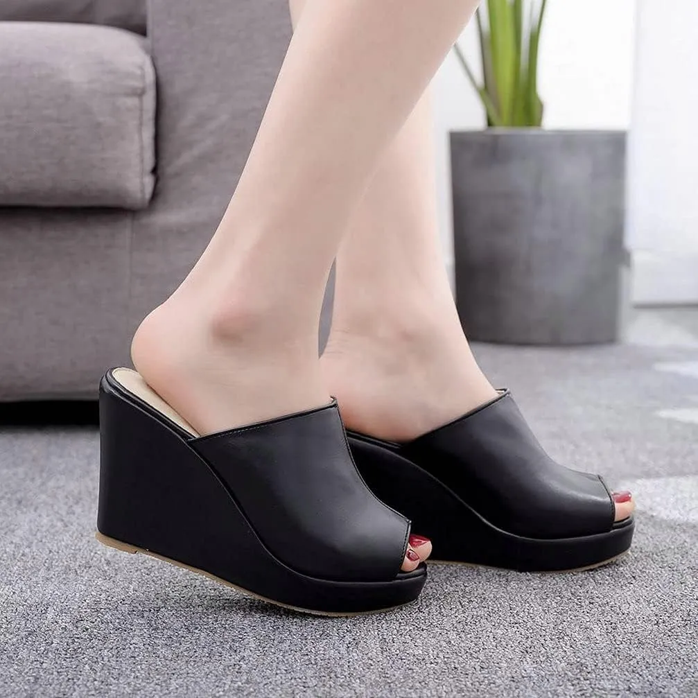 KOKOMOMO Womens Wedges Heels Platform Peep Open Toe Mules Wedge Slide Sandals Summer Beach Shoes