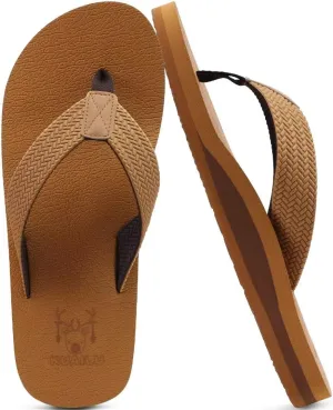 KuaiLu Men's Leather Flip Flops Arch Support Summer Beach Pool Water Thong Sandals Waterproof Rubber Walking Shoes