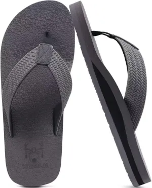 KuaiLu Men's Leather Flip Flops Arch Support Summer Beach Pool Water Thong Sandals Waterproof Rubber Walking Shoes