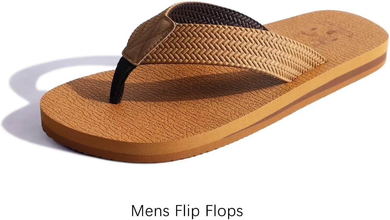 KuaiLu Men's Leather Flip Flops Arch Support Summer Beach Pool Water Thong Sandals Waterproof Rubber Walking Shoes
