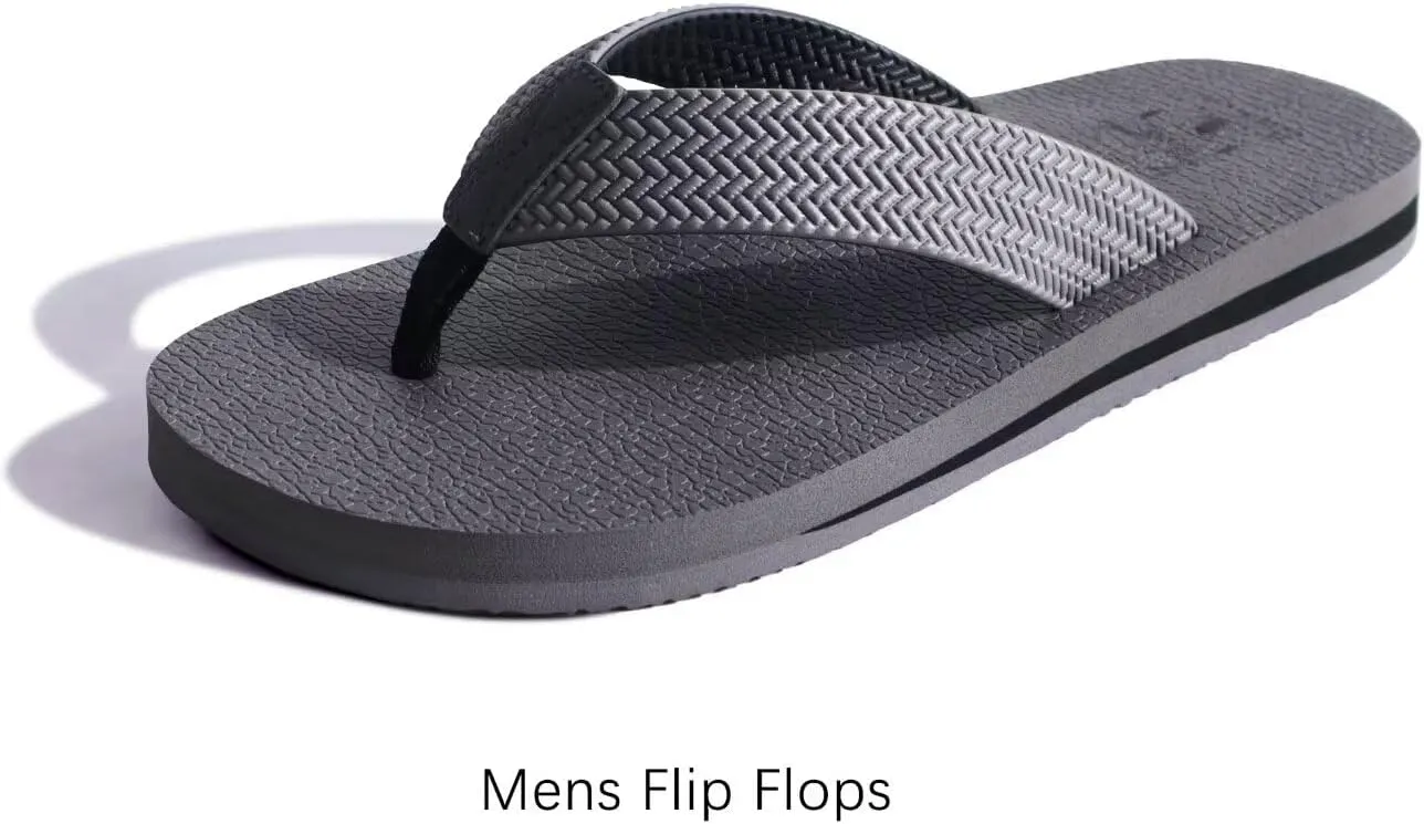 KuaiLu Men's Leather Flip Flops Arch Support Summer Beach Pool Water Thong Sandals Waterproof Rubber Walking Shoes