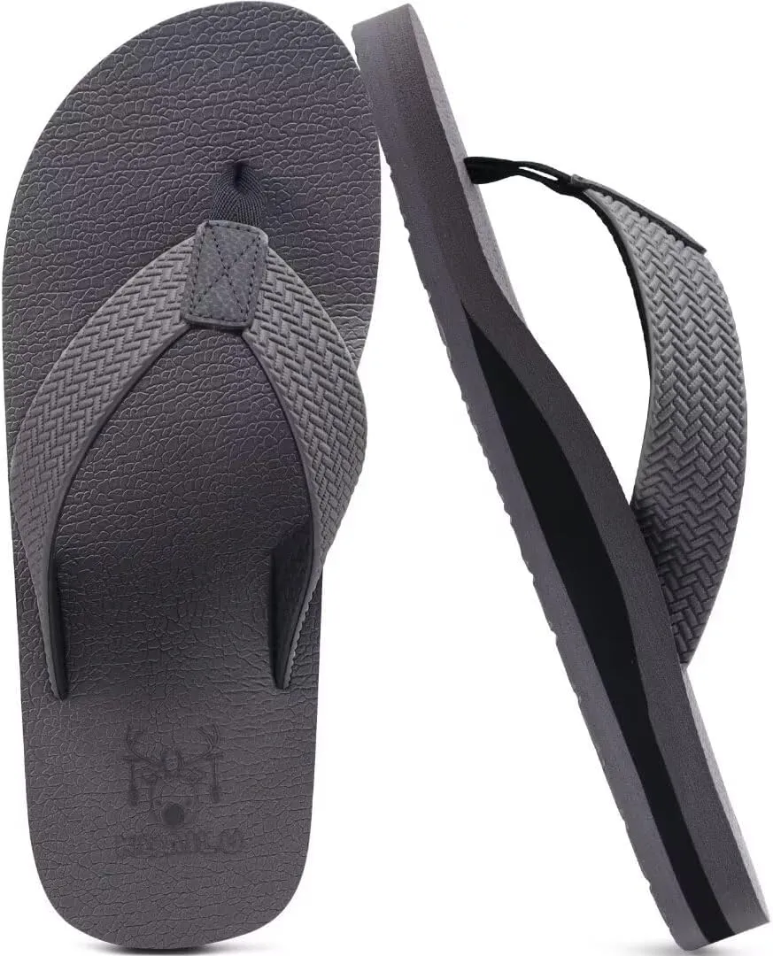 KuaiLu Men's Leather Flip Flops Arch Support Summer Beach Pool Water Thong Sandals Waterproof Rubber Walking Shoes