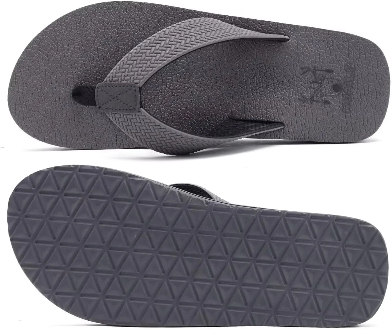 KuaiLu Men's Leather Flip Flops Arch Support Summer Beach Pool Water Thong Sandals Waterproof Rubber Walking Shoes
