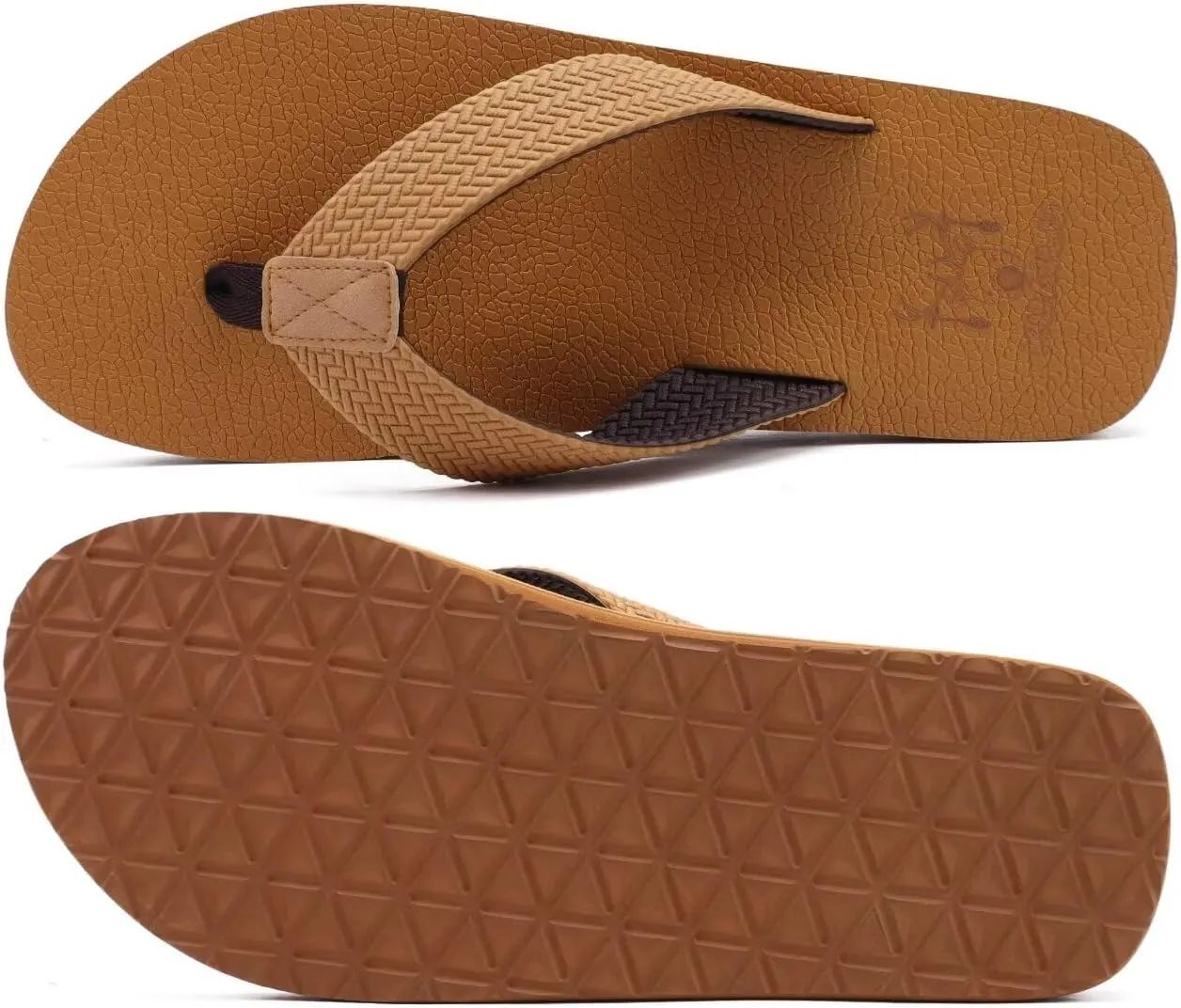 KuaiLu Men's Leather Flip Flops Arch Support Summer Beach Pool Water Thong Sandals Waterproof Rubber Walking Shoes