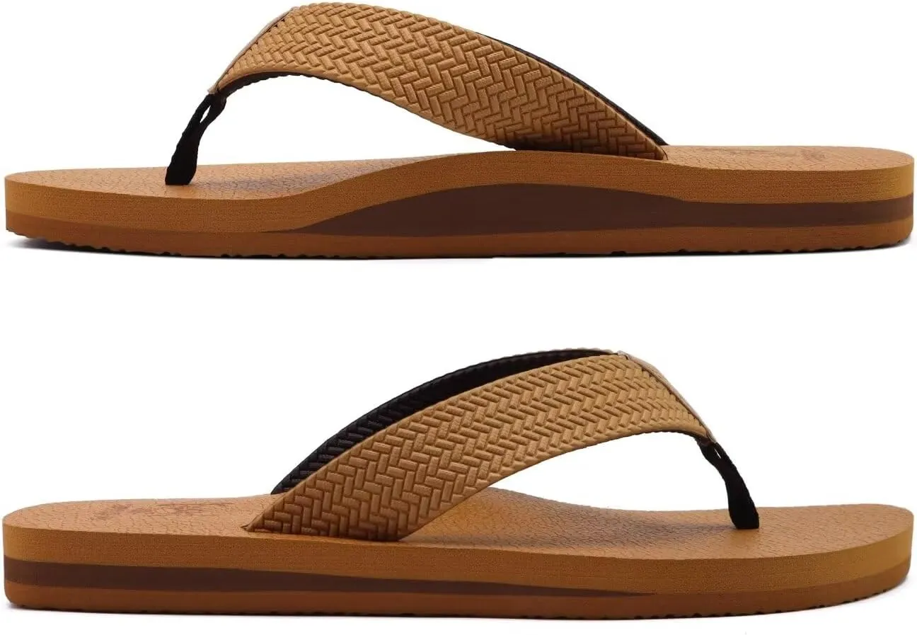 KuaiLu Men's Leather Flip Flops Arch Support Summer Beach Pool Water Thong Sandals Waterproof Rubber Walking Shoes