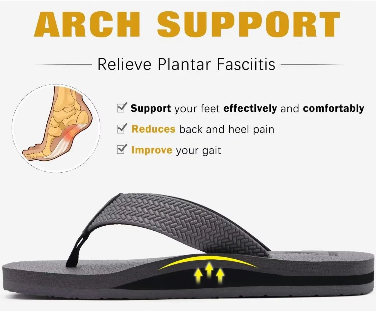 KuaiLu Men's Leather Flip Flops Arch Support Summer Beach Pool Water Thong Sandals Waterproof Rubber Walking Shoes