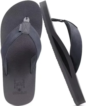 KuaiLu Men's Yoga Mat Leather Flip Flops with Arch Support Comfortable Cushion Walking Thong Sandals Slip On Indoor Outdoor