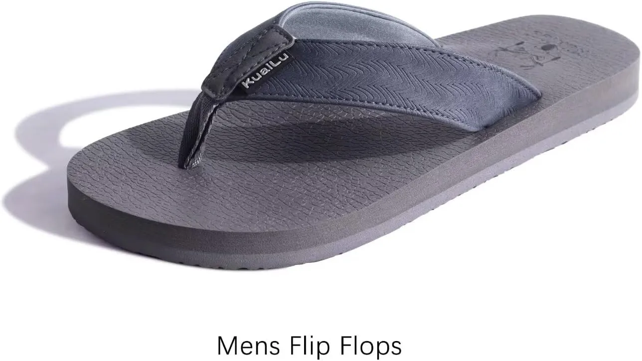 KuaiLu Men's Yoga Mat Leather Flip Flops with Arch Support Comfortable Cushion Walking Thong Sandals Slip On Indoor Outdoor