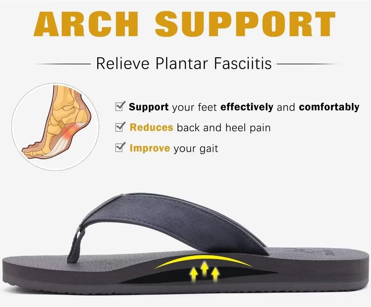 KuaiLu Men's Yoga Mat Leather Flip Flops with Arch Support Comfortable Cushion Walking Thong Sandals Slip On Indoor Outdoor