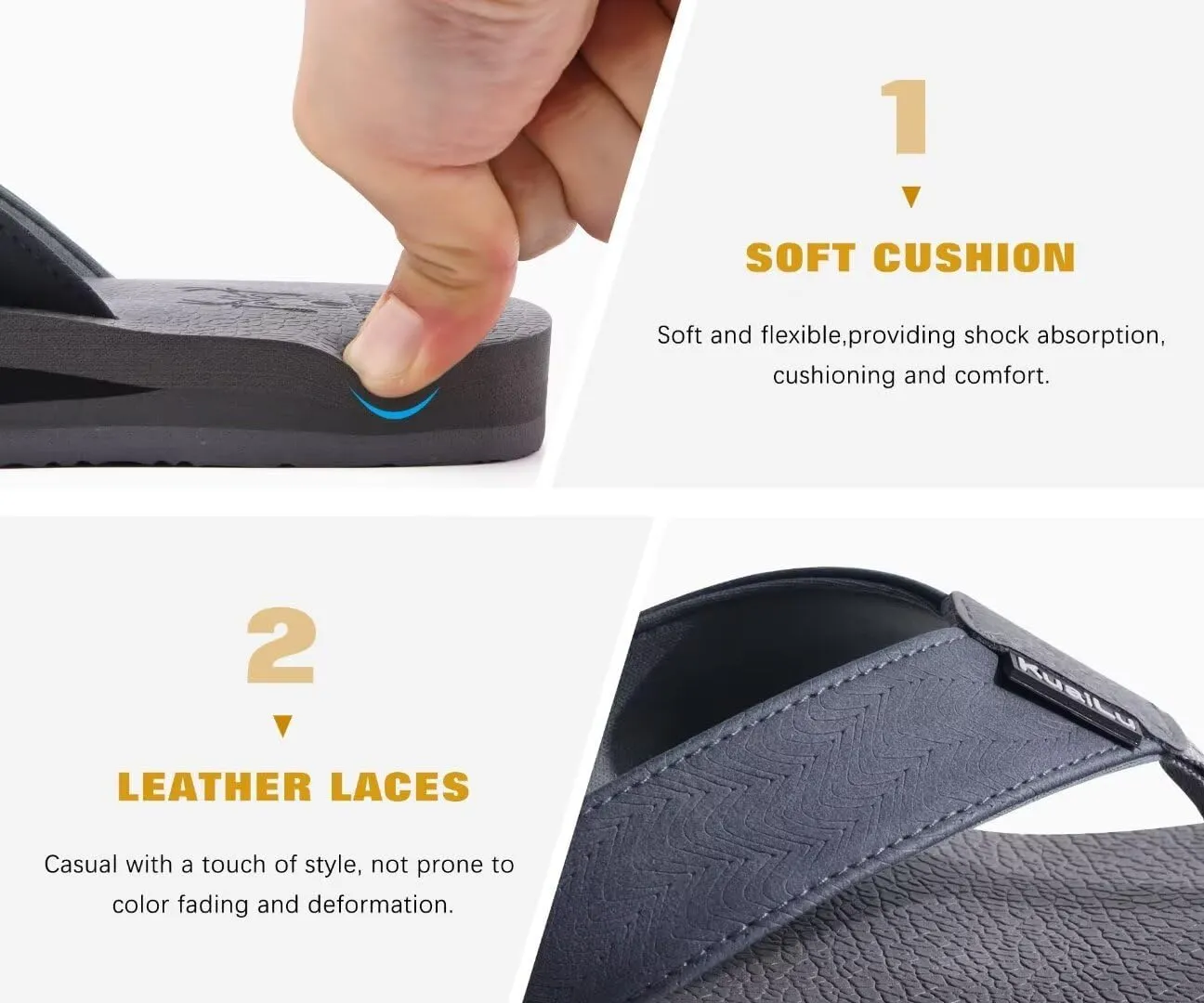 KuaiLu Men's Yoga Mat Leather Flip Flops with Arch Support Comfortable Cushion Walking Thong Sandals Slip On Indoor Outdoor