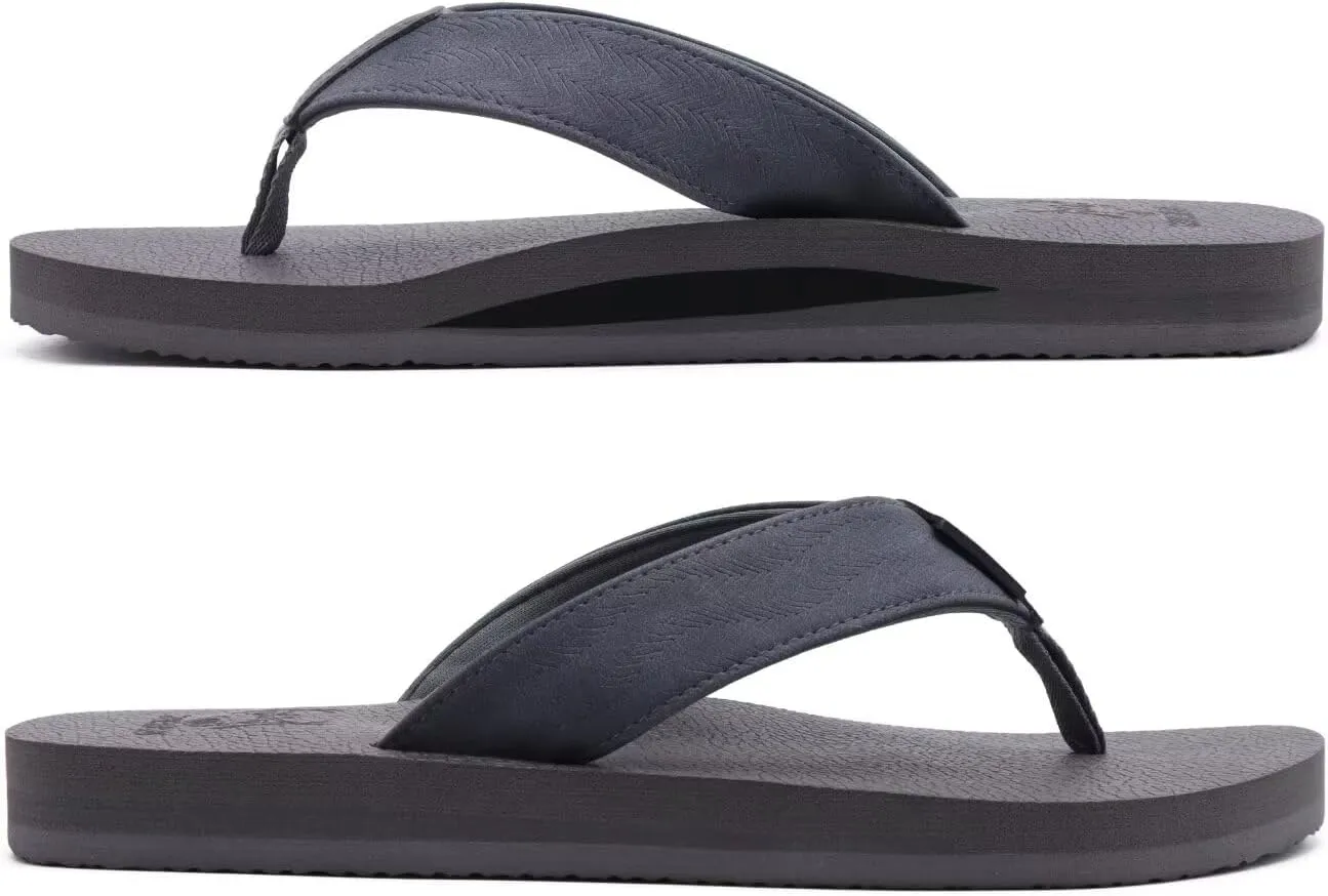KuaiLu Men's Yoga Mat Leather Flip Flops with Arch Support Comfortable Cushion Walking Thong Sandals Slip On Indoor Outdoor