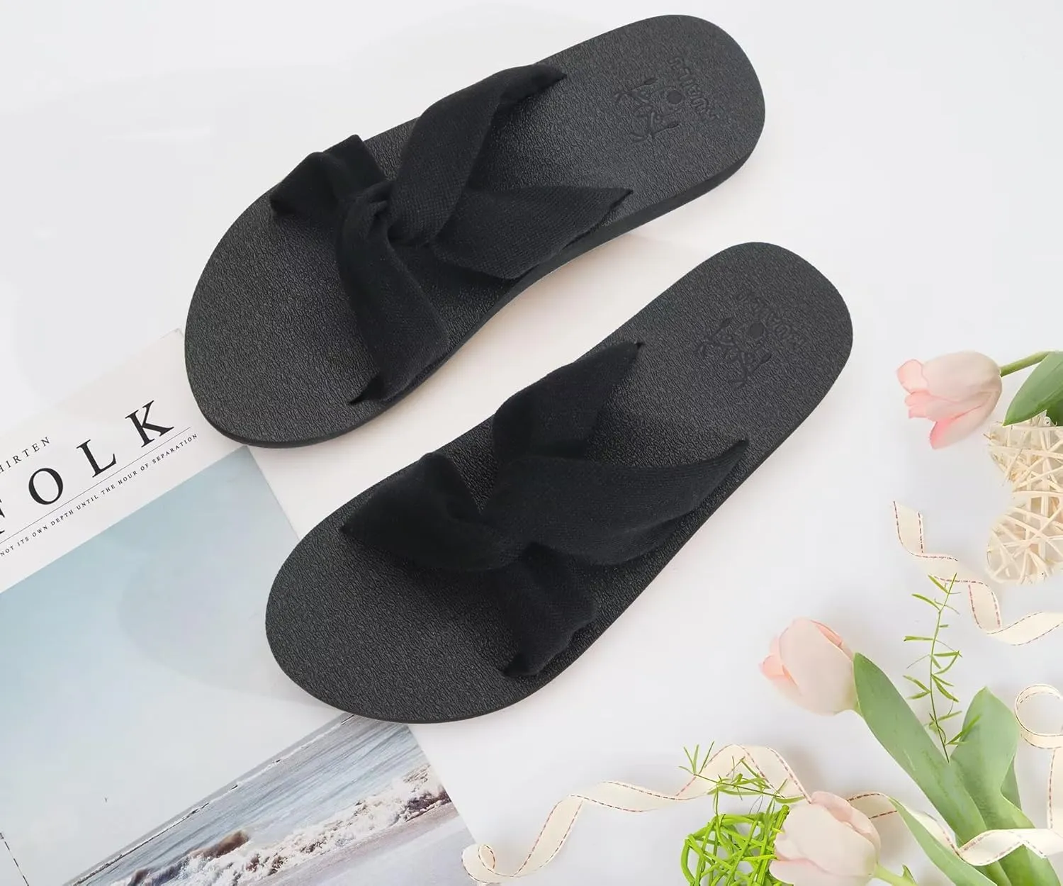 KuaiLu Womens Dressy Sandals with Arch Support Yoga Mat Comfortable Cushion Walking Criss Cross Slides Summer Beach Slip On Indoor Outdoor Slippers