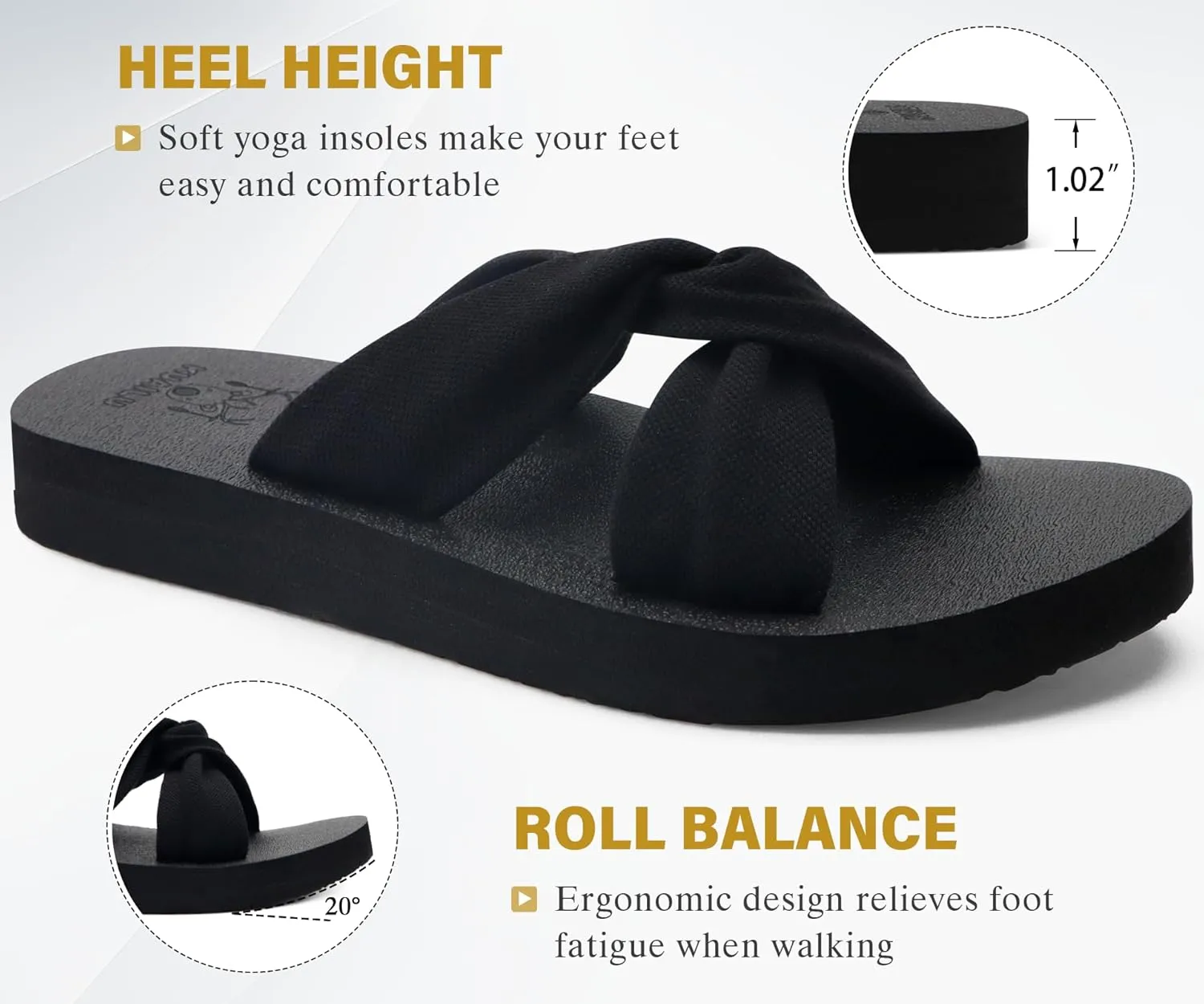 KuaiLu Womens Dressy Sandals with Arch Support Yoga Mat Comfortable Cushion Walking Criss Cross Slides Summer Beach Slip On Indoor Outdoor Slippers