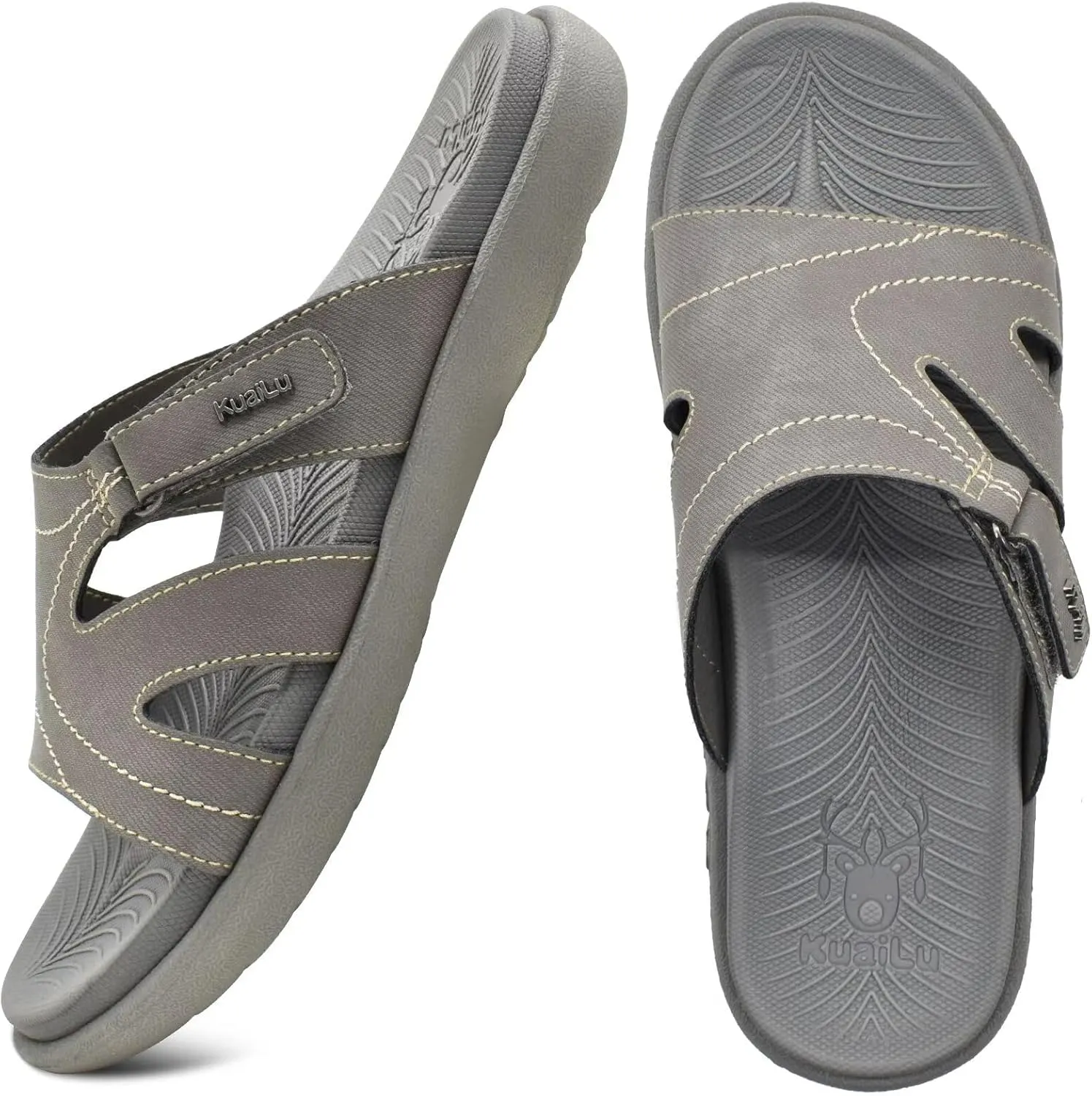 KuaiLu Womens Fashion Orthotic Slides Ladies Lightweight Athletic Yoga Mat Sandals Slip On Thick Cushion Slippers Sandals With Comfortable Plantar Fasciitis Arch Support