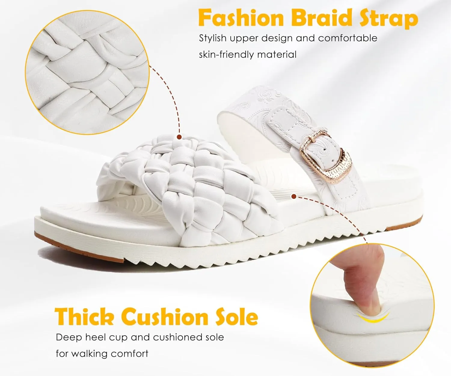 KuaiLu Womens Orthopedic Sandals Comfortable Arch Support Fashion Summer Beach Dressy Sandals With Leather Braided Adjustable Open Toe Cushion Travel Outdoor Plantar Fasciitis Shoes US Size5-11