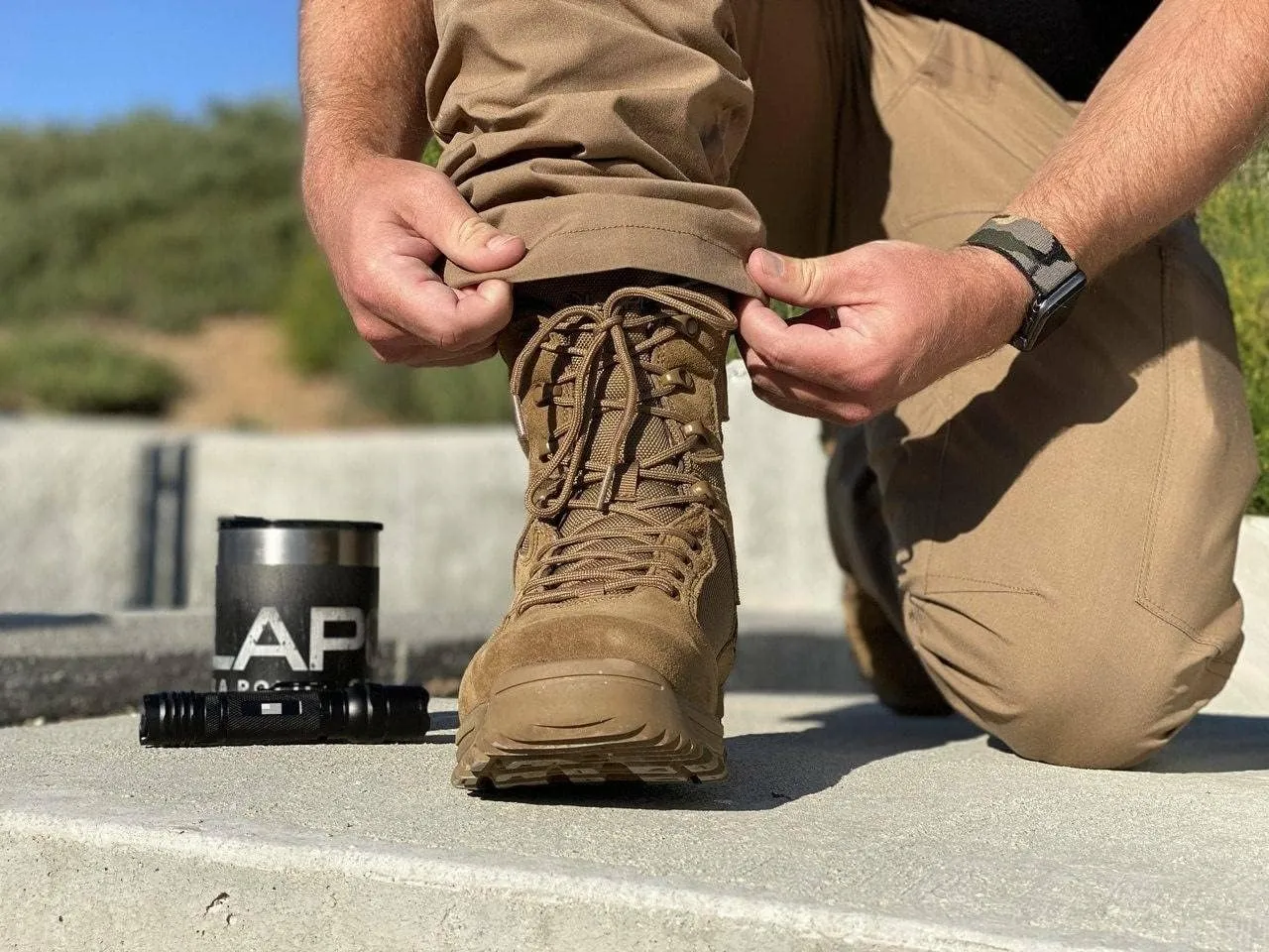 LAPG Sector 8" Men's Side-Zip Duty Boots, Durable Tactical Uniform Footwear for Men, Coyote