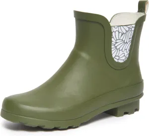 Laura Ashley Ladies Mid Cut Ankle Height Rubber Rain Boots, Lightweight Waterproof Booties for Women