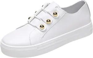 Lausiuoe Sneakers For Women Walking Shoes Slip On Leather Shoes Low Cut Casual Classic Fashion Soft Comfort Flat Loafers