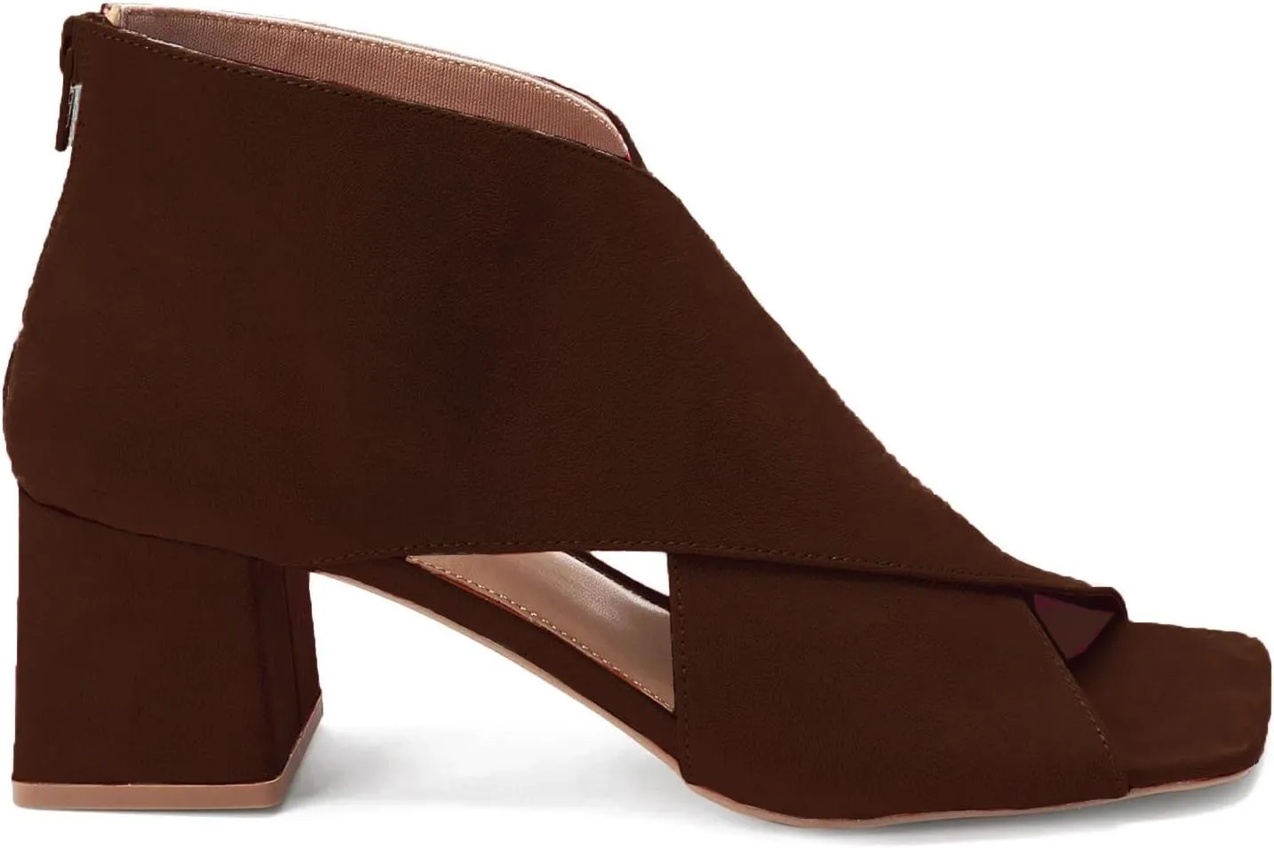 LEHOOR Women Chunky Heel Open Toe Booties Suede Side Cut-Out Ankle Boots Square Peep Toe 2 Inch Block Mid Heels Dress Heeled Sandal Booties Back Zipper Summer Casual Size 4-11 M US