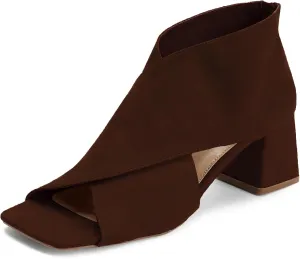 LEHOOR Women Chunky Heel Open Toe Booties Suede Side Cut-Out Ankle Boots Square Peep Toe 2 Inch Block Mid Heels Dress Heeled Sandal Booties Back Zipper Summer Casual Size 4-11 M US