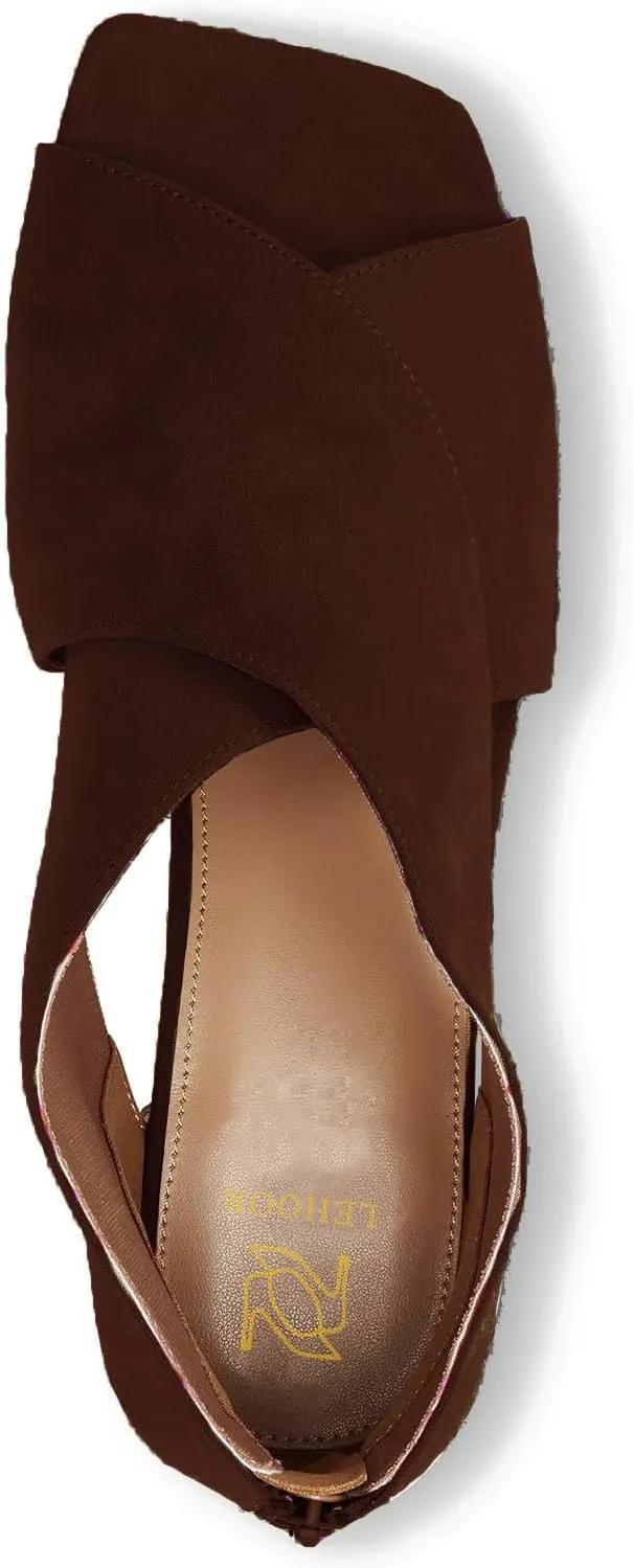 LEHOOR Women Chunky Heel Open Toe Booties Suede Side Cut-Out Ankle Boots Square Peep Toe 2 Inch Block Mid Heels Dress Heeled Sandal Booties Back Zipper Summer Casual Size 4-11 M US