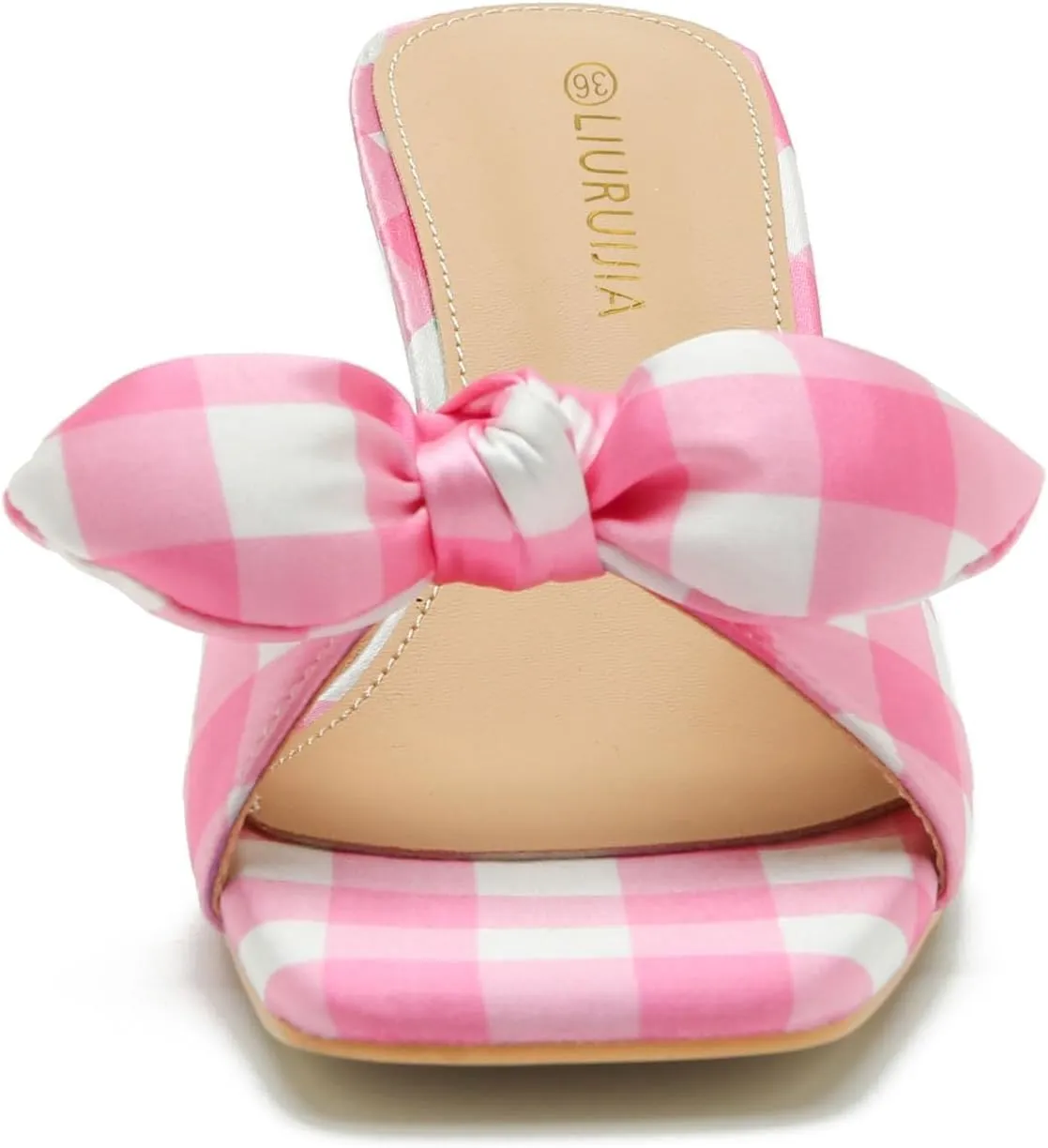 LIURUIJIA Bow Tie kitten heel sandals for women Mule Sandals Slingback Square Open Toe Low Wedding Heels Backless Slip On Slide Summer Cute Wedding Bridal Sandals Shoes